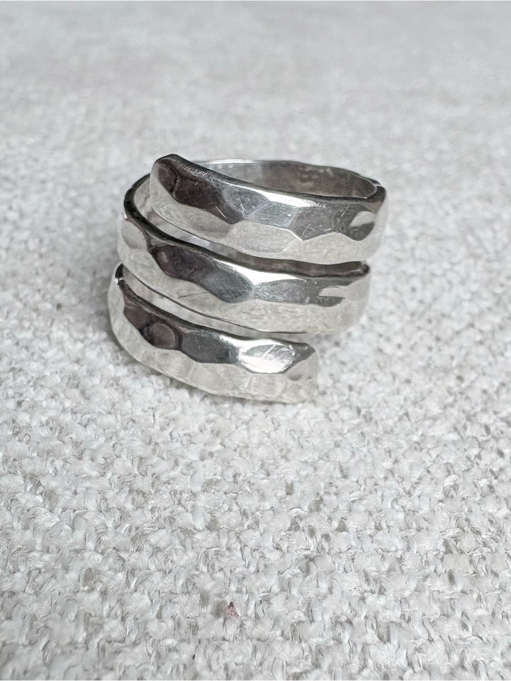 Sterling Silver Hammered Triple Wrap Ring, Adjustable